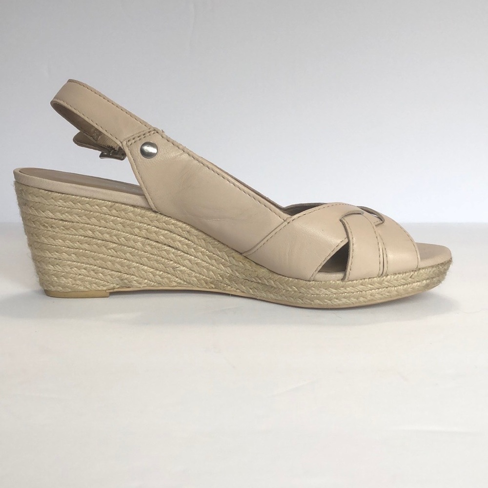 Franco Sarto Cream Calais Wedge Slingback Leather Peep Toe Sandals size 11M